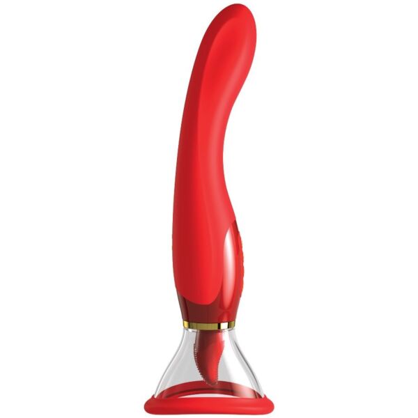 Vibromasseur Pipedream Ultimate Pleasure 24K Gold Edition rouge avec détail doré et tête de succion à langue mobile