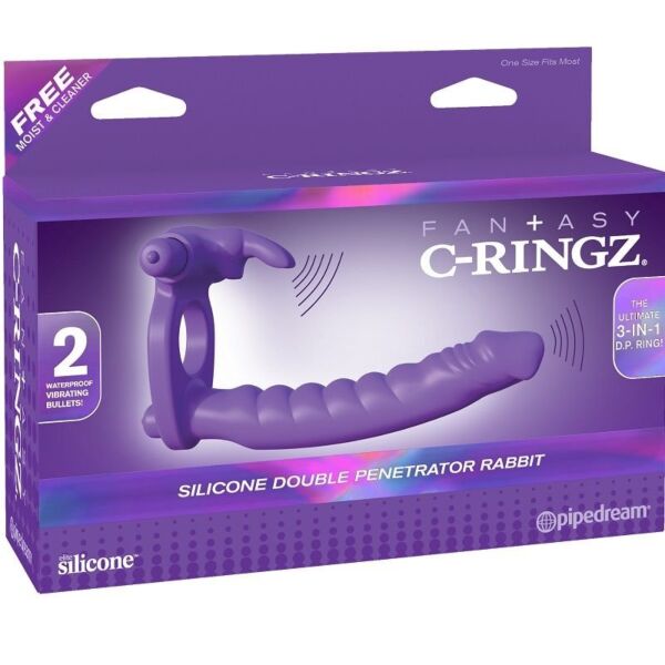 Anneau pénien vibrant Fantasy C-Ringz Double Penetrator Rabbit avec gode en silicone et lapin