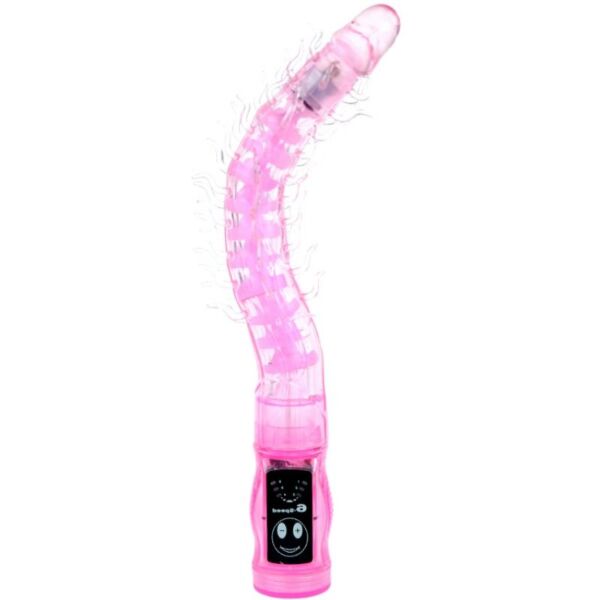Vibromasseur Baile BW-038002 avec tige striée, tête courbe et stimulateur clitoridien