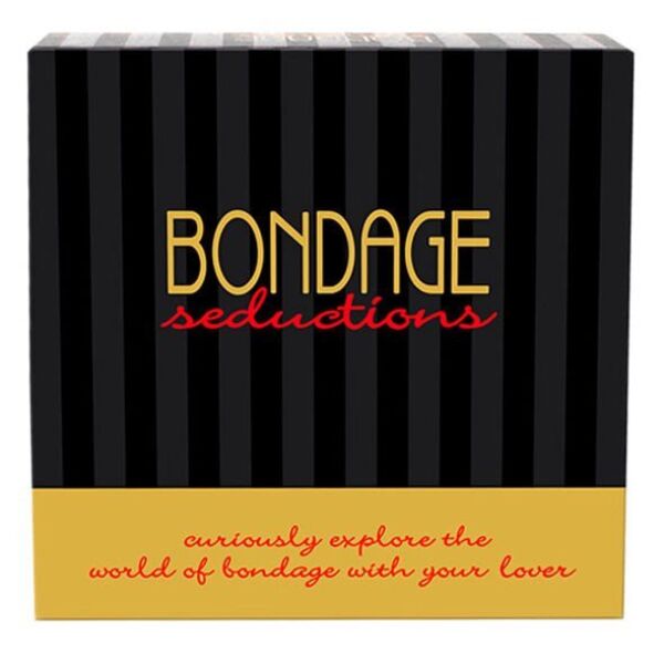 Jeu de bondage Bondage Seductions de Kheper Games, avec ses cartes, cordes, dés, bandeau et fouet