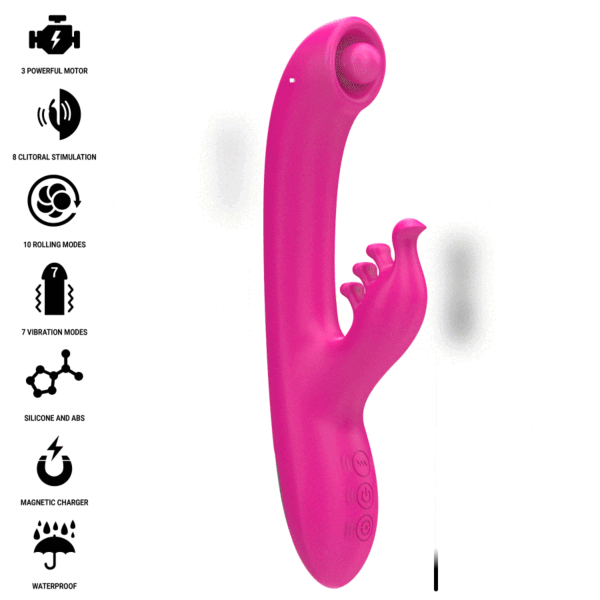 Vibromasseur rabbit Intense Christina avec tige insérable et bras externe pour le clitoris