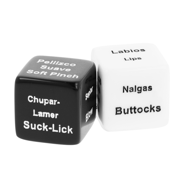 Dés pour couples Black&Silver Dice for Couples, un dé noir et un dé blanc, avec leur pochette en satin