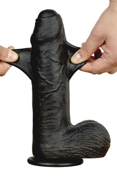 Gode réaliste S Pleasures Paolo noir, avec testicules et ventouse à la base