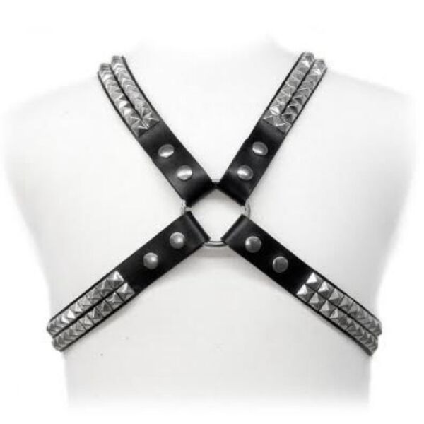 Harnais de corps pour homme Leather Body Pyramid Stud, lacé et avec détails métalliques