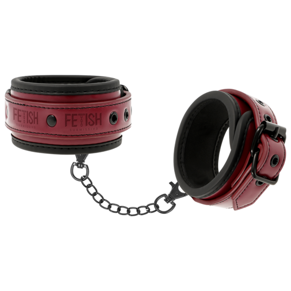 Menottes de cheville Fetish Submissive Dark Room matelassées, en cuir végan, avec leur pièce de liaison