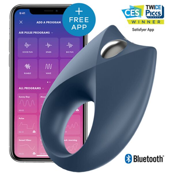 Anneau vibrant Satisfyer Royal One bleu, avec sa partie en relief pour le clitoris