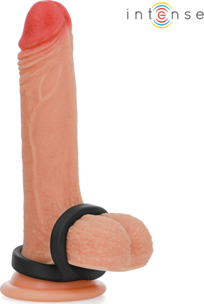 Double anneau pénien Intense Bobby pour le pénis et le scrotum, de couleur noire