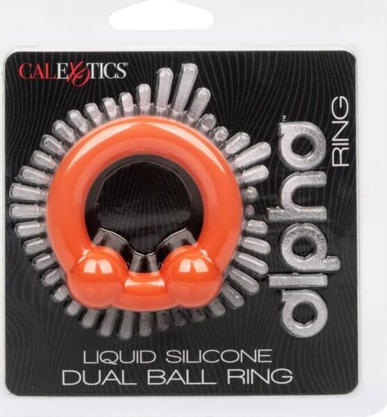 Anneau pénien CalExotics Alpha Dual Ball Ring en silicone orange, avec deux billes