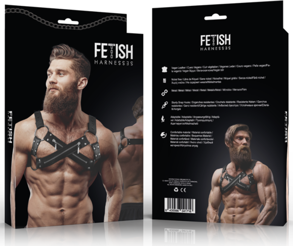 Harnais de poitrine frontal Bulldog de Fetish Submissive pour homme, en cuir vegan avec plusieurs sangles