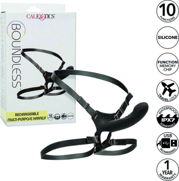 Gode ceinture CalExotics Boundless avec sonde à l'extrémité incurvée et sangles de taille et de cuisse