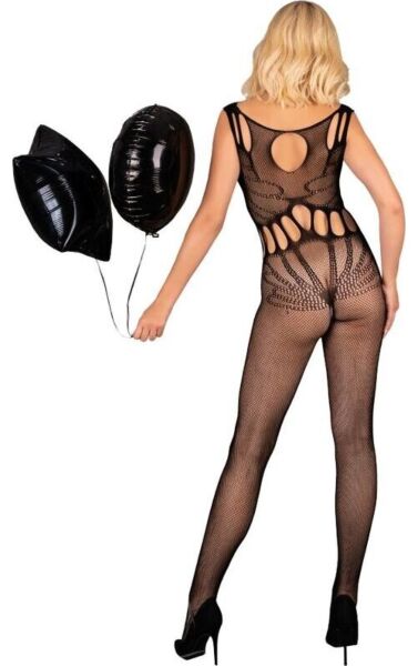 Bodystocking Livco Corsetti Amahil Black en résille noire avec encolure ronde et motifs en X