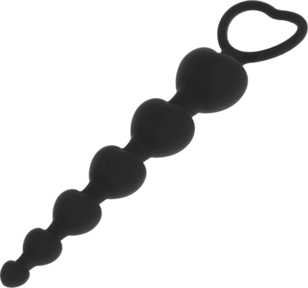 Boules anales Black&Silver Mila, chaîne de cœurs avec base de préhension