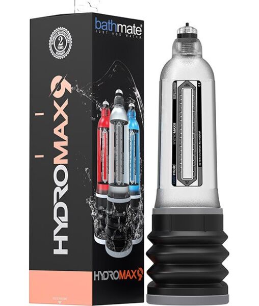 Pompe pénienne Bathmate Hydromax 9, avec cylindre transparent et coussin noir