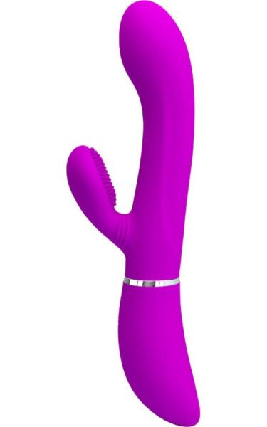Vibromasseur rabbit Pretty Love BI-014938 en silicone violette, avec bras pour le clitoris et embout courbé