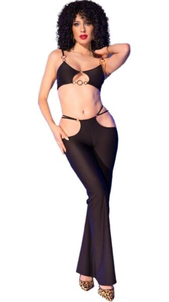 Ensemble de lingerie Chilirose CR 4851, top noir à anneaux dorés et legging à découpes latérales