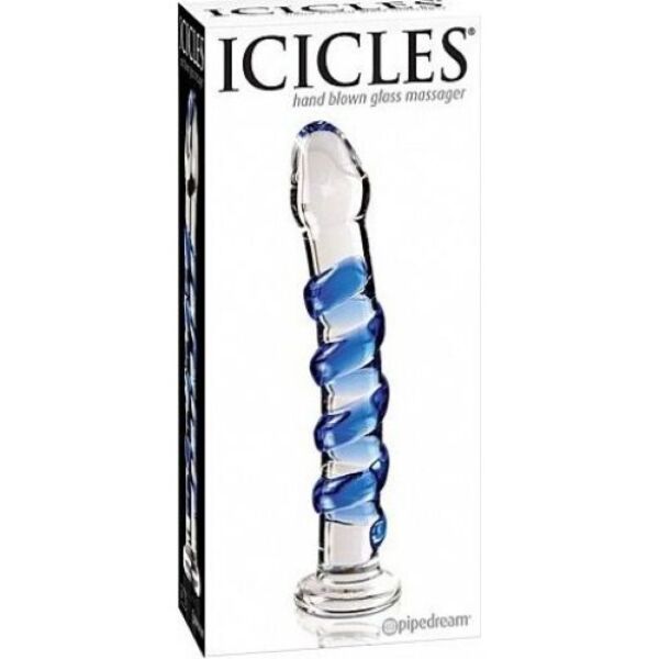 Gode en verre Icicles No. 5 transparent et bleu