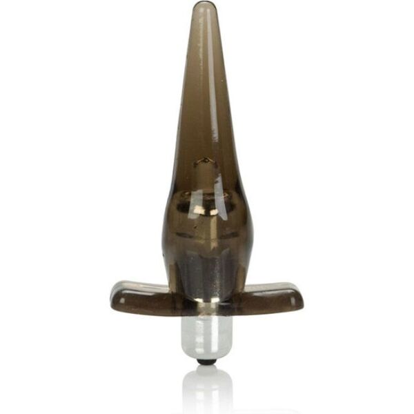 Plug anal vibrant CalExotics Mini Vibro Tease Smoke avec son stimulateur à finition métallisée