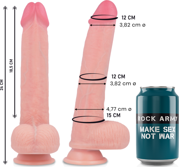 Gode réaliste Rock Army Kingcobra de 24 cm, couleur chair, avec base ventouse
