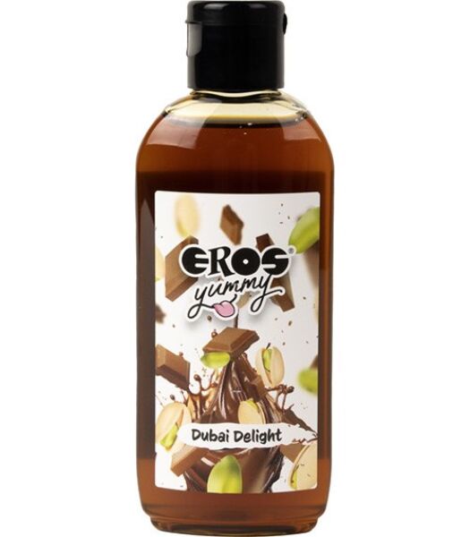 Flacon de 100 ml du lubrifiant Eros Yummy Dubai Delight, saveur chocolat et pistache