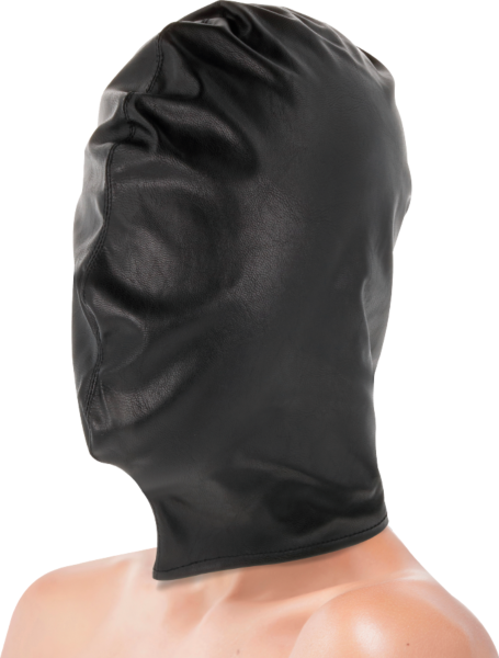 Cagoule BDSM Darkness Subjugation portée sur la tête