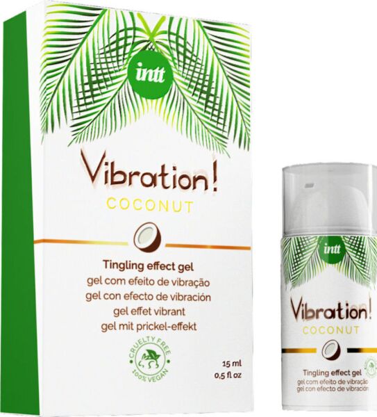 Gel stimulant INTT Vegan Vibration Coconut dans son flacon de 15 ml avec doseur
