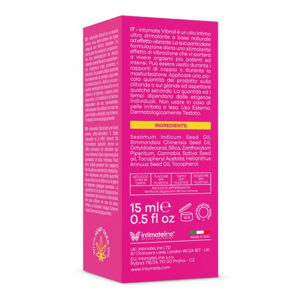 Flacon de 15 ml de l'huile intime vibrante Intymate Vibroil d'IntimateLine