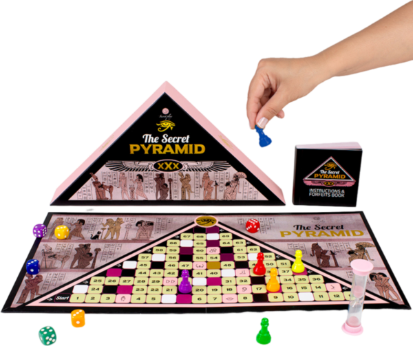 Jeu de société érotique Secret Play The Secret Pyramid, avec plateau, pions, dés et sablier