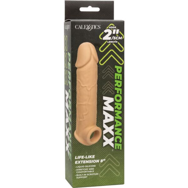 Gaine pénienne CalExotics Performance Maxx Life-Like 8 avec sa sangle scrotale