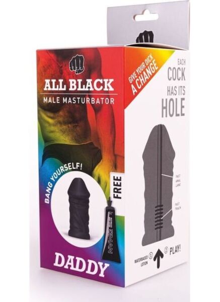 Masturbateur All Black Daddy en forme de pénis, aux veines marquées et au gland épais