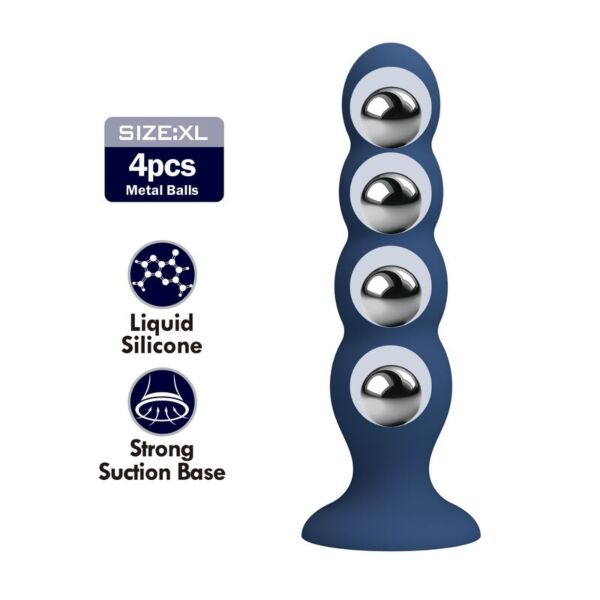 Plug anal Mr Play à billes métalliques, en silicone bleu avec base ventouse