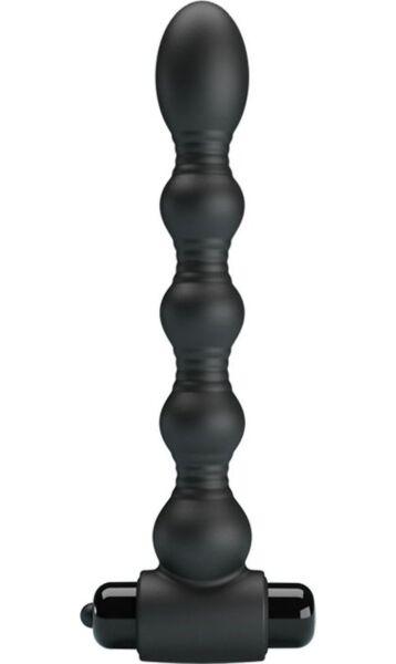 Plug anal vibrant Mr Play en silicone noir, avec billes graduées et poignée