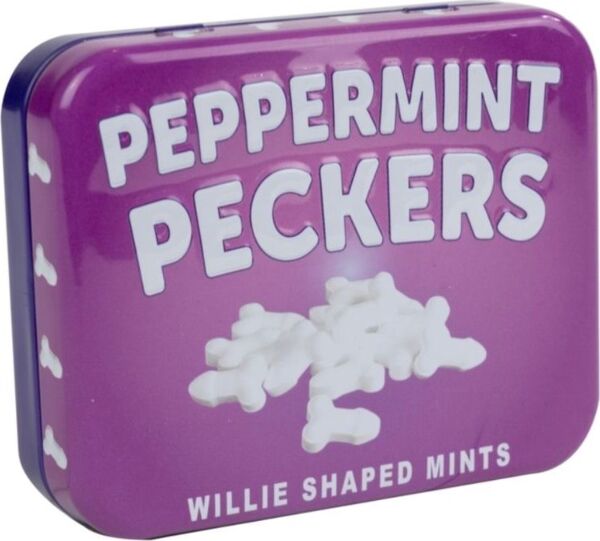 Boîte de bonbons à la menthe Peppermint Peckers 30 g de Spencer & Fleetwood, avec des bonbons en forme de pénis
