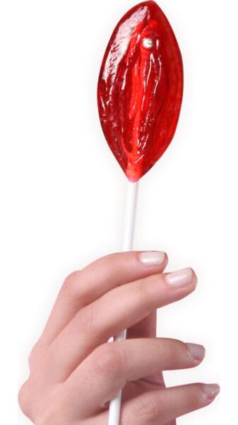 Présentoir Sucette Vulve Secret Play avec 40 sucettes gélifiées à la fraise en forme de vulve