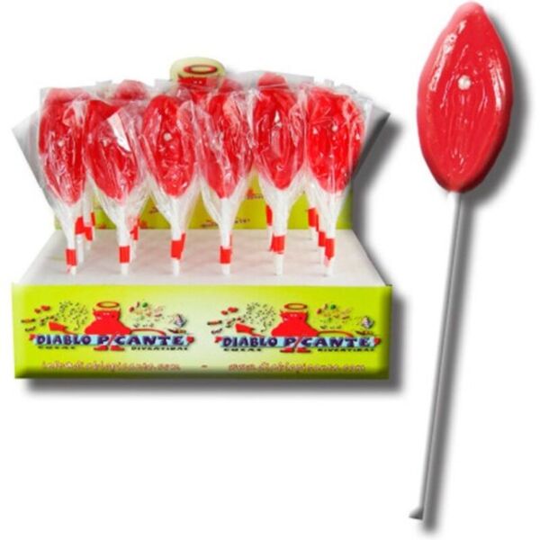 Sucette Lèvres Diablo Picante, gélifiée, en forme de lèvres et au goût de fraise