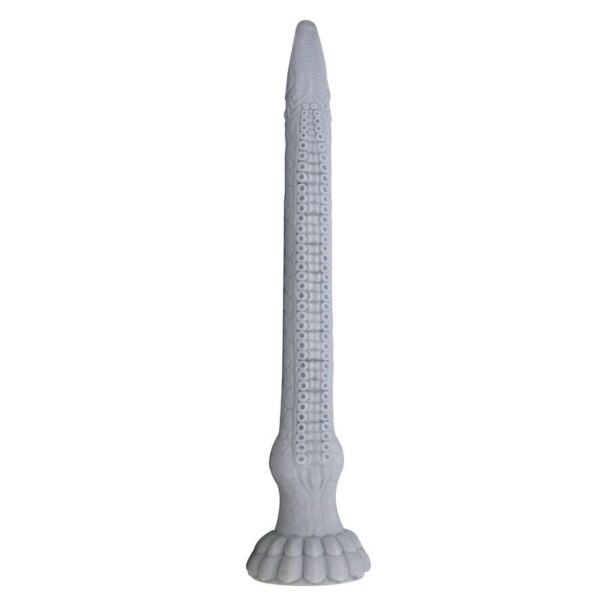 Gode fantasy Power Monsters Basilisk en silicone gris pierre, avec reliefs et base à ventouse