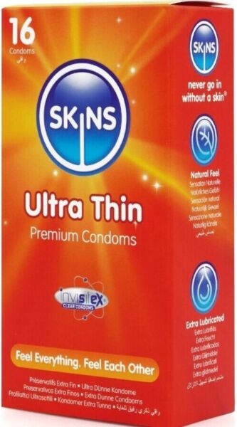 Boîte de préservatifs Skins Ultra Thin 16-Pack avec ses sachets individuels