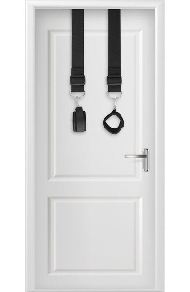 Menottes de porte Darkness Bondage Door Cuffs, avec leurs deux tubes en acrylique, les sangles en nylon et les deux bracelets