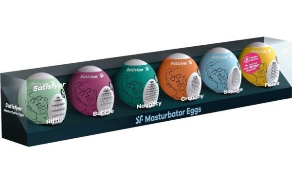 Les six œufs masturbateurs du Satisfyer Masturbator Egg Set 6 pièces, chacun d'une couleur différente