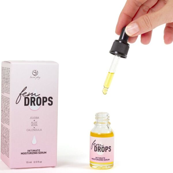 Flacon compte-gouttes du sérum intime hydratant Secret Play Fem Drops de 15 ml