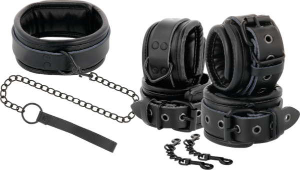 Set collier et menottes Darkness en cuir avec laisse