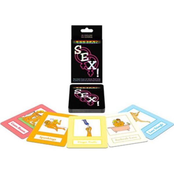 Jeu de cartes érotique Kheper Games Lesbian Sex, avec sa boîte et plusieurs cartes illustrées
