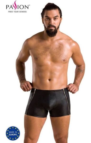 Boxer homme Passion 049 Short Matt, en similicuir noir avec zips métalliques