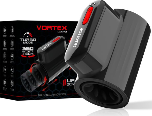 Masturbateur automatique Jamyjob Vortex, noir avec détails rouge foncé