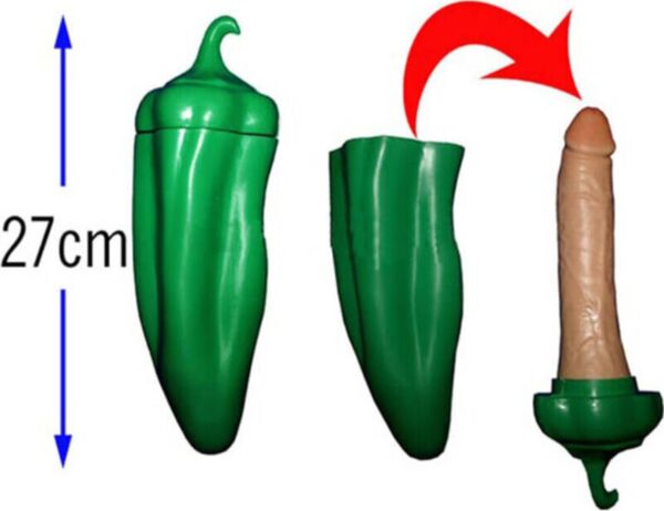 Diablo Picante Penis Green Pepper, poivron vert en plastique avec une surprise en forme de pénis