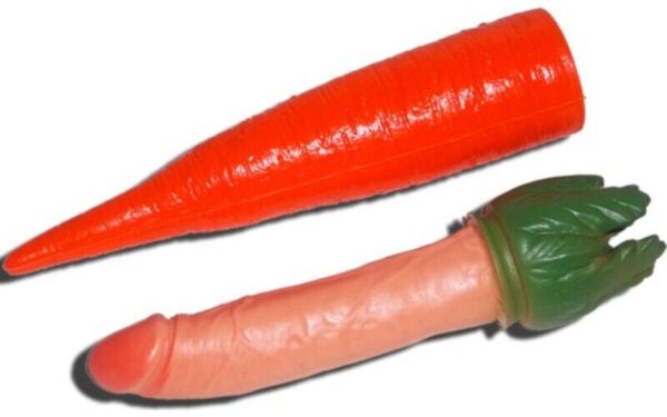 Farce coquine Diablo Picante Penis Carrot, carotte en plastique avec un pénis surprise à l'intérieur