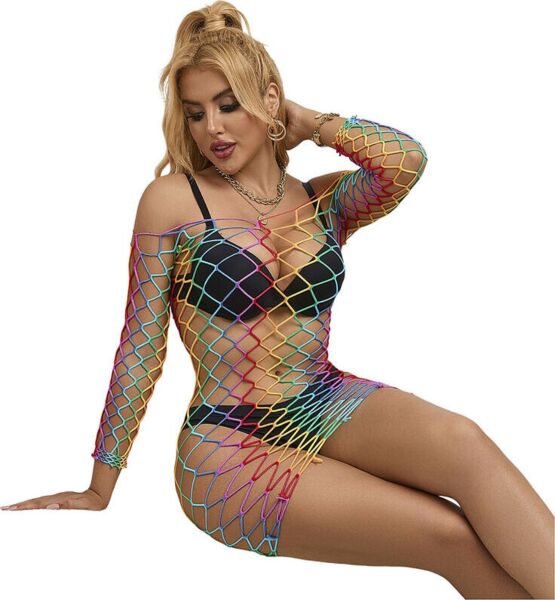 Robe en résille Subblime à manches longues et au motif arc-en-ciel multicolore