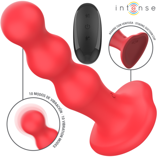 Vibromasseur Intense Cody rouge, à la surface texturée et doté d’une ventouse à la base