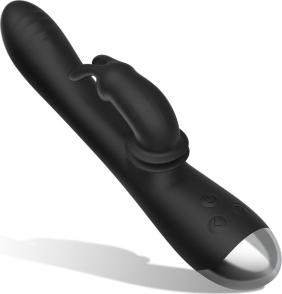 Vibromasseur rabbit BLACK&SILVER Adam noir, avec sa tige et sa branche pour le clitoris