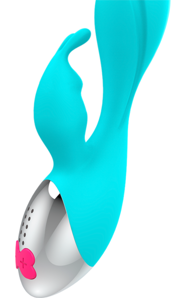 Vibromasseur rabbit Happy Loky Miki turquoise et argenté