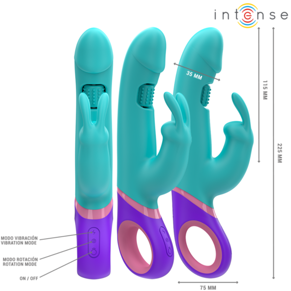 Vibromasseur rabbit Intense MONICA bleu avec stimulateur rotatif pour le point G